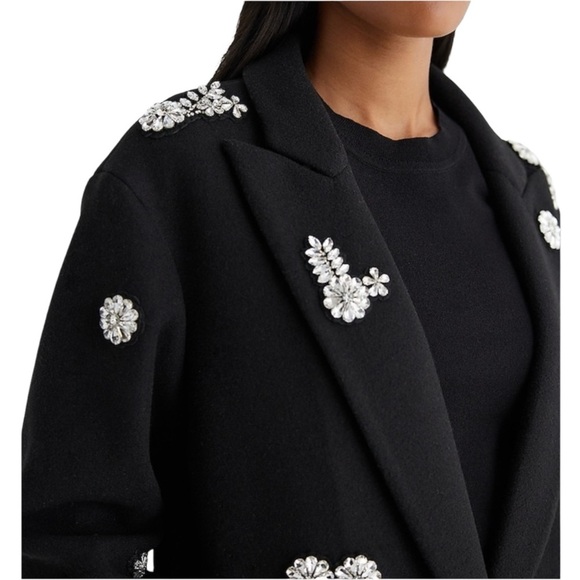 Express New Embellished Stones  Long  Black Women's Coat Extra Small Oversized - Picture 4 of 13